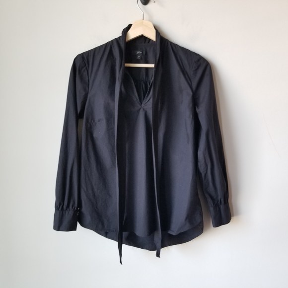 J. Crew Tops - J Crew Cotton Tie Neck Top Long Sleeve Blouse XS